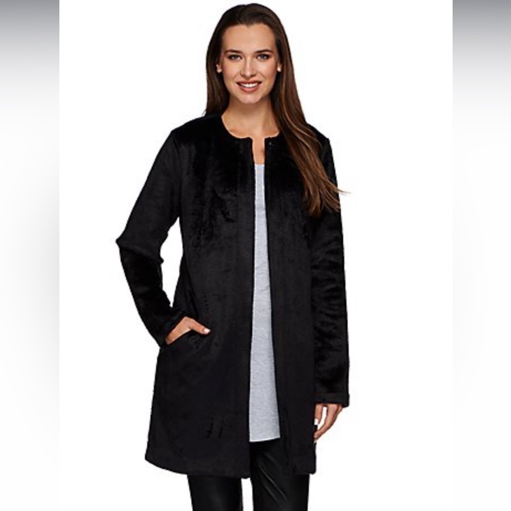 LOGO by Lori Goldstein Collarless Topper Coat with Pockets Size S NWOT